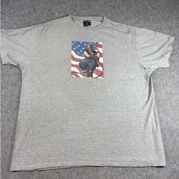 VTG 90s Lands End Norman Rockwell Rosie The Riveter Shirt Mens Gray Patriotic XL - Picture 6 of 7